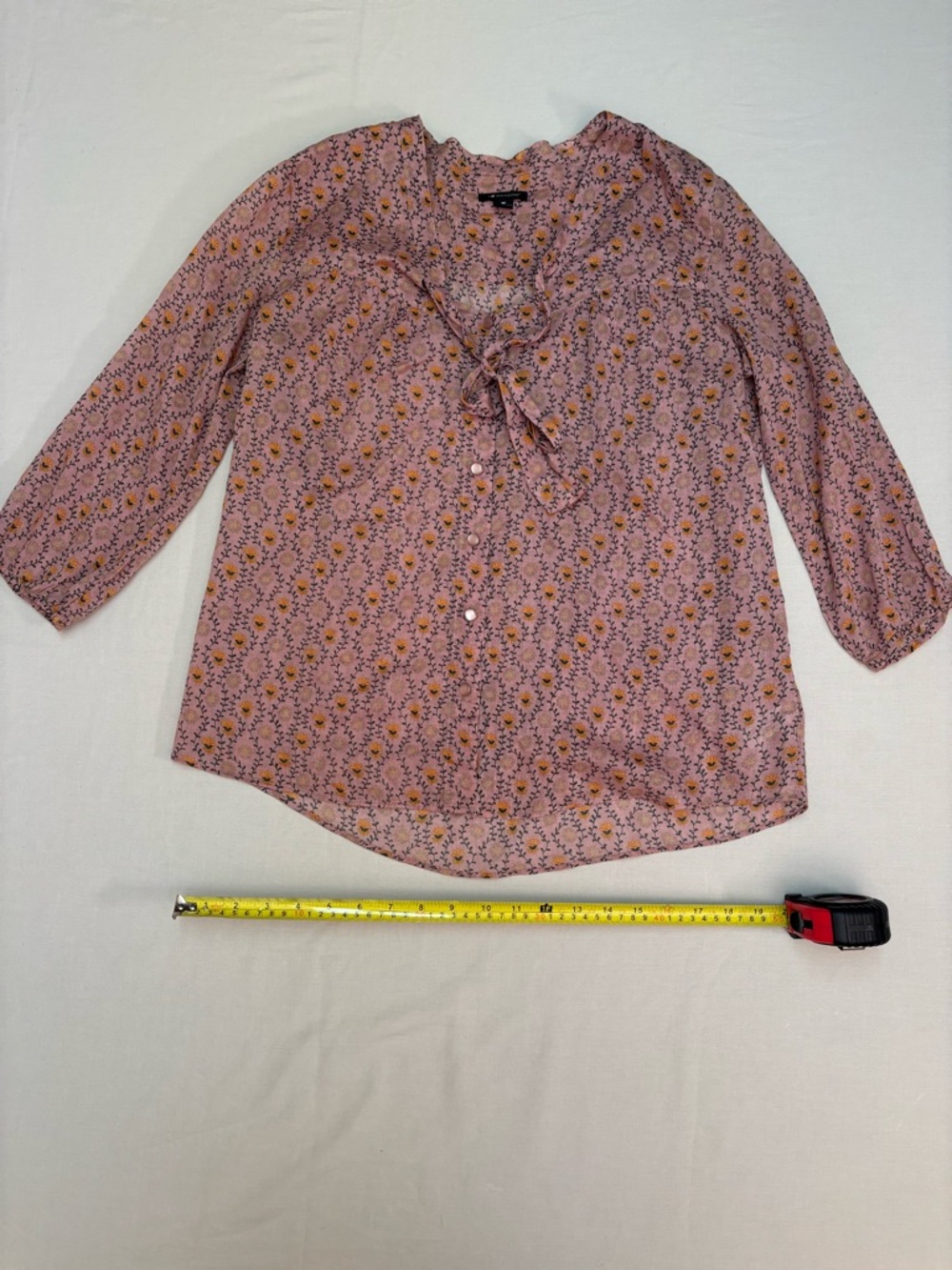 I Heart Ronson Pink Floral Tie-Front Blouse - M